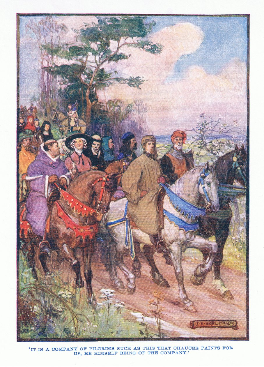 Je to společnost poutníků, z English Literature pub.by T C & EC Jack, kolem roku 1920 od J. R. Skelton