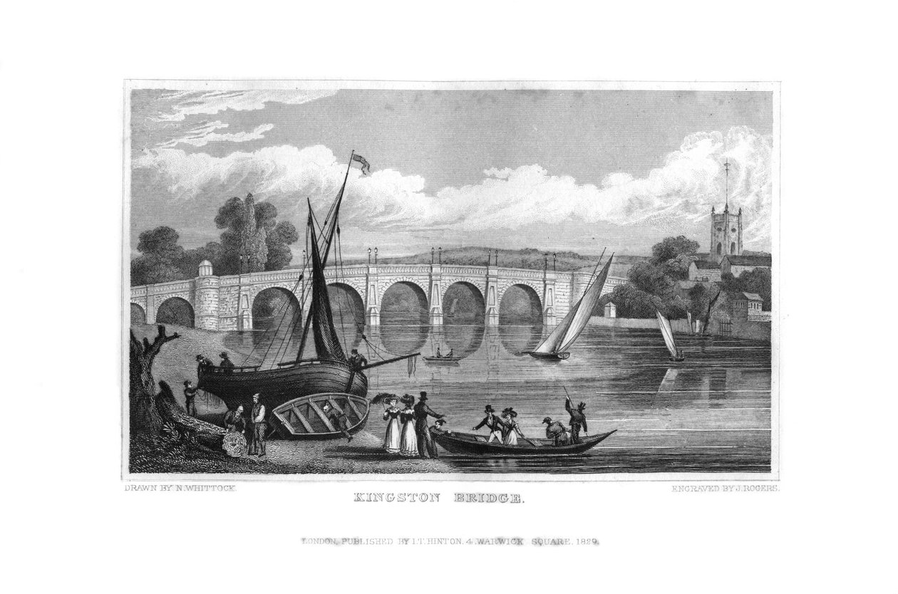 Kingston Bridge, Londýn, 1829. od J. Rogers