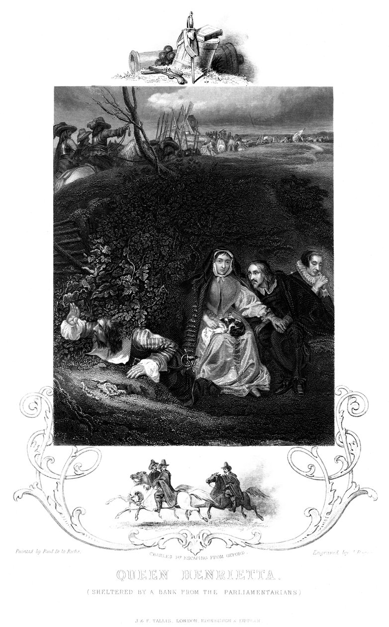 Královna Henrietta 1609-1669 chráněná bankou před poslanci, 19. století. od J. Rogers