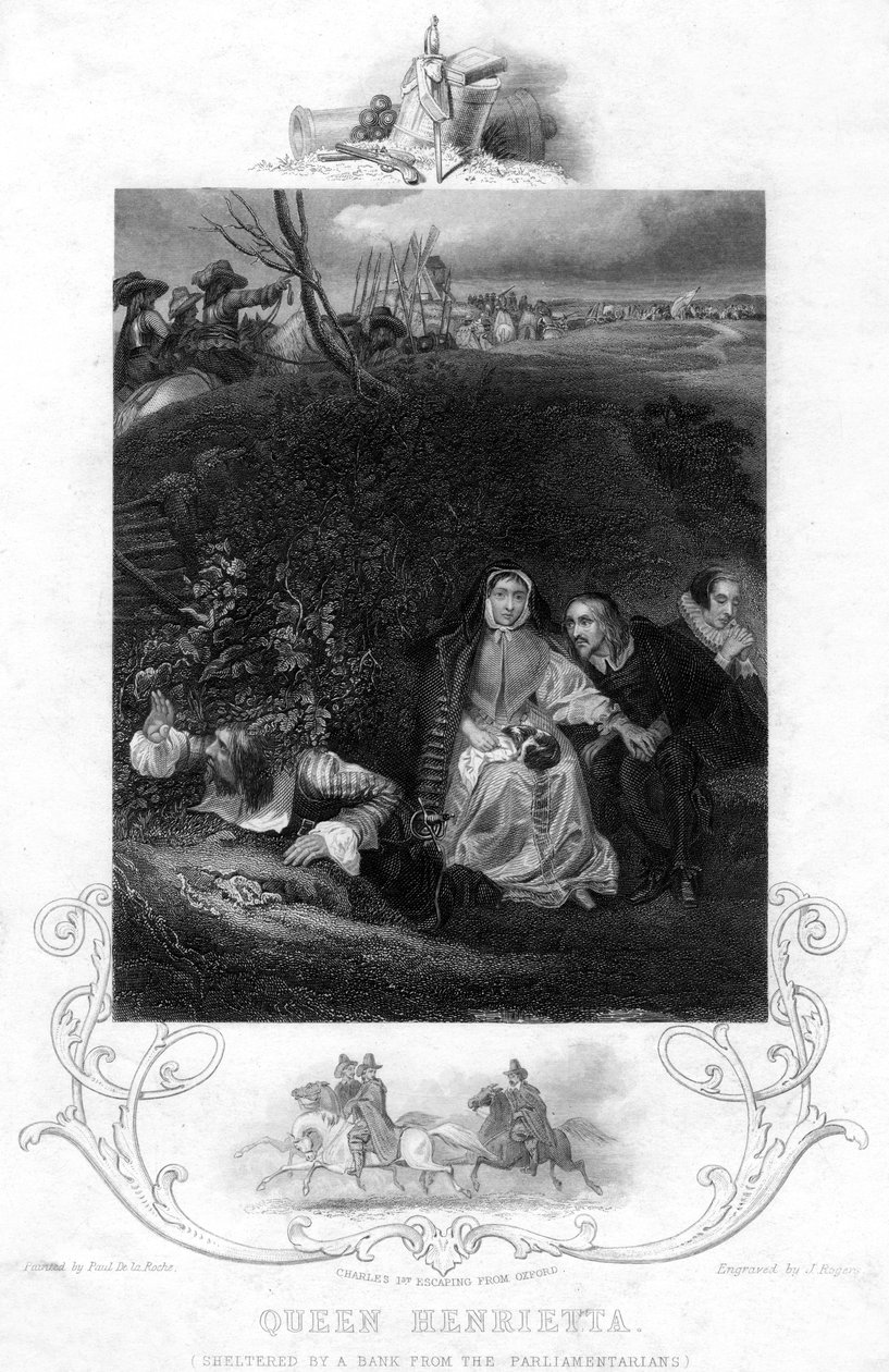 Královna Henrietta, úkryt u banky před poslanci, c19. století. od J. Rogers