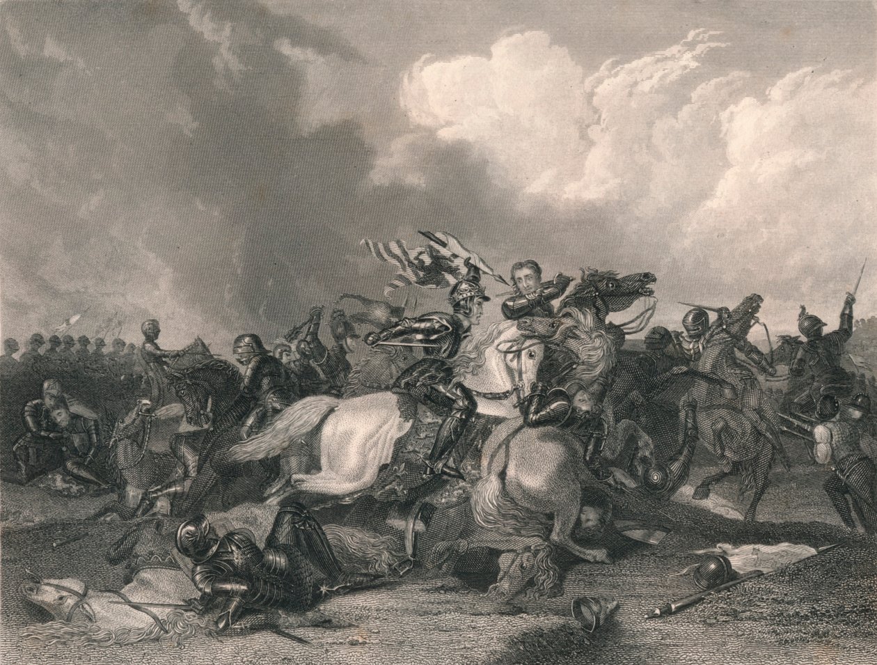 Richard III. a hraběte z Richmondu v bitvě u Bosworthu, 1485, polovina 19. století. od J. Rogers