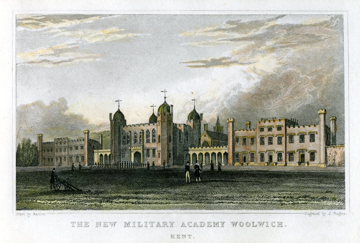 Nová vojenská akademie Woolwich, Kent, c1829 od J. Rogers