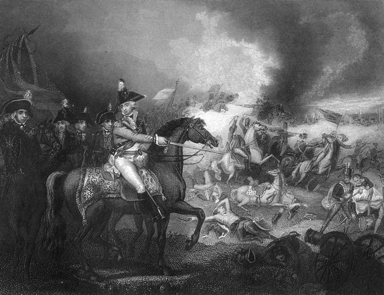 Útok na francouzský tábor na kopcích Famars poblíž Valenciennes, 23. května 1793 c1857. od J. Rogers