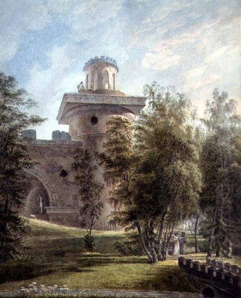 Pohled na malebný park a observatoř v Carskoje Selo (akvarel na papíře) od J. Tearnof