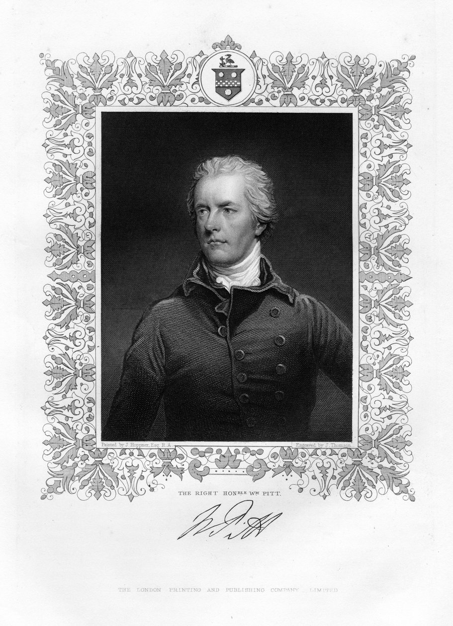 William Pitt, mladší, britský politik a předseda vlády, 19. století od J. Thomson