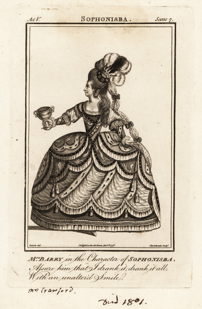 Paní Ann Barry v postavě Sophonisby ve hře Jamese Thomsona Sophonisba od J. Thornthwaite
