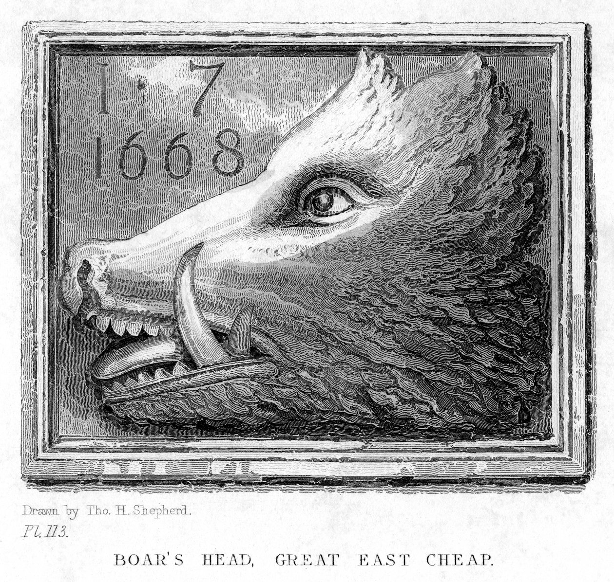 Inn znamení z Boars Head Tavern, Eastcheap, Londýn, 19. století. od J. Tingle