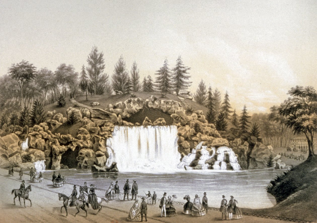 Vodopád Bois de Boulogne, cca 1860 (litografie) od J. Walter
