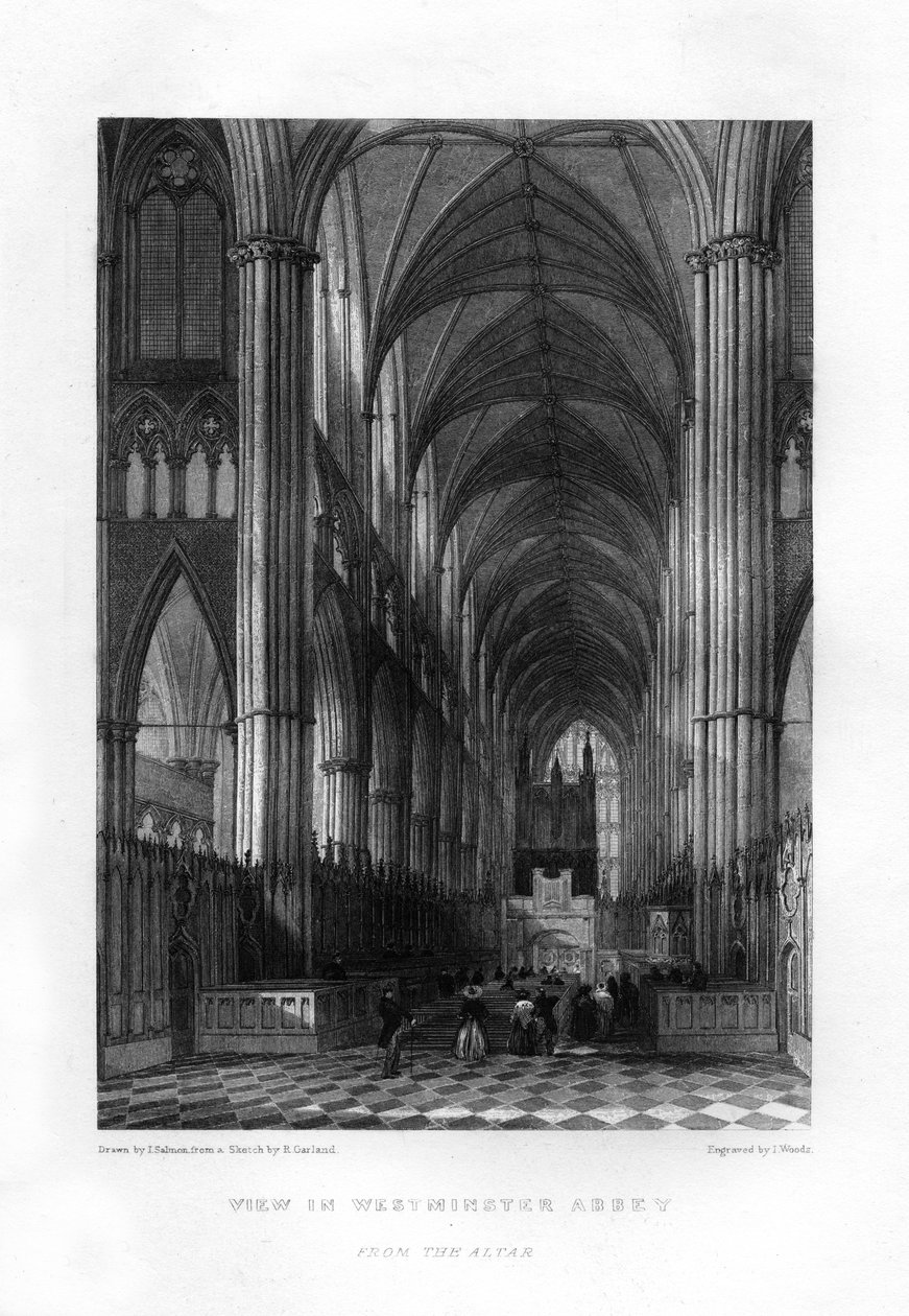 Westminsterské opatství od oltáře, Londýn, 19. století. od J. Woods
