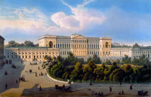 Palác velkovévody Michaila, Pohled z náměstí, tisk Schmidt a Chevalier, nakladatelství Lemercier, Paříž, 50. léta 19. století od J. after Charlemagne