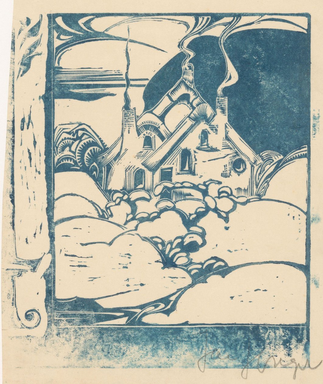 Dům s kouřícími komíny v kopcovité krajině od Jac Jongert (signed by artist)