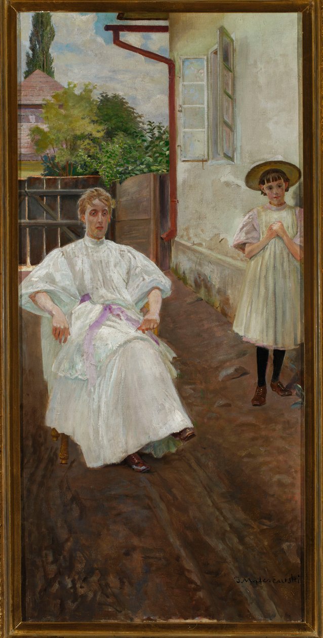 Před domem – manželka a dcera umělce od Jacek Malczewski