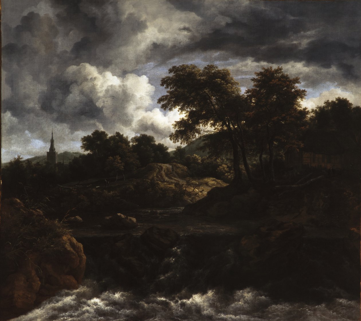 Zalesněná krajina s vodopádem, kolem roku 1660 od Jacob van Ruisdael