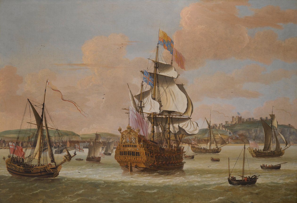 Charles II a James, vévoda z Yorku, na palubě H.M.S. Triumf se třemi Royal Yachts of Dover od Jacob Knijff