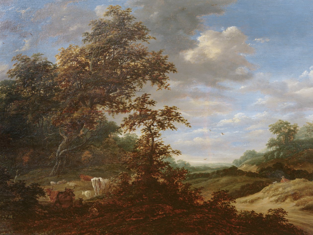 Zalesněná krajina s dobytkem od Jacob van Ruisdael