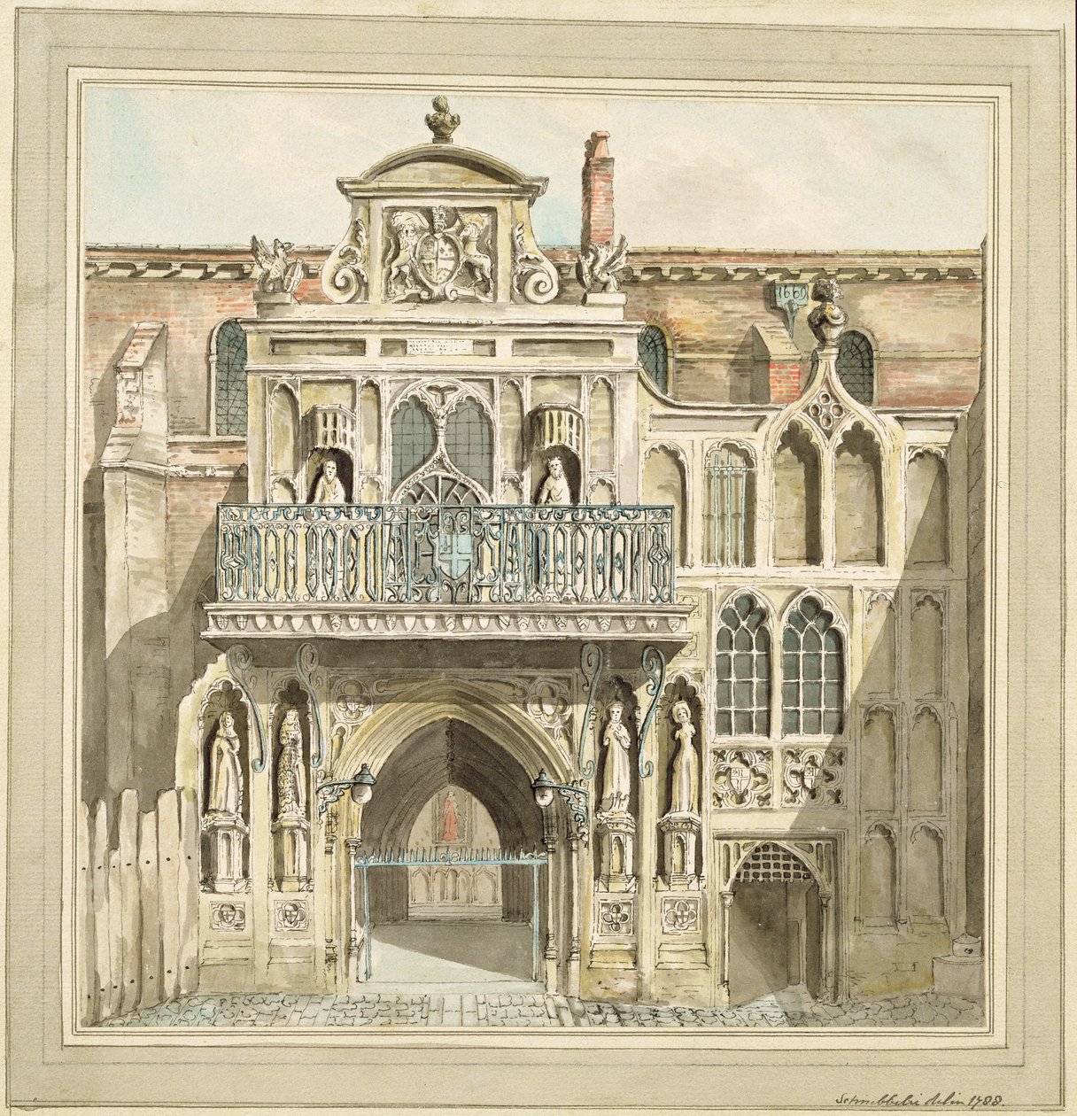 Stará fasáda Guildhall, City of London, 1788 (inkoust a wc) od Jacob Schnebbelie