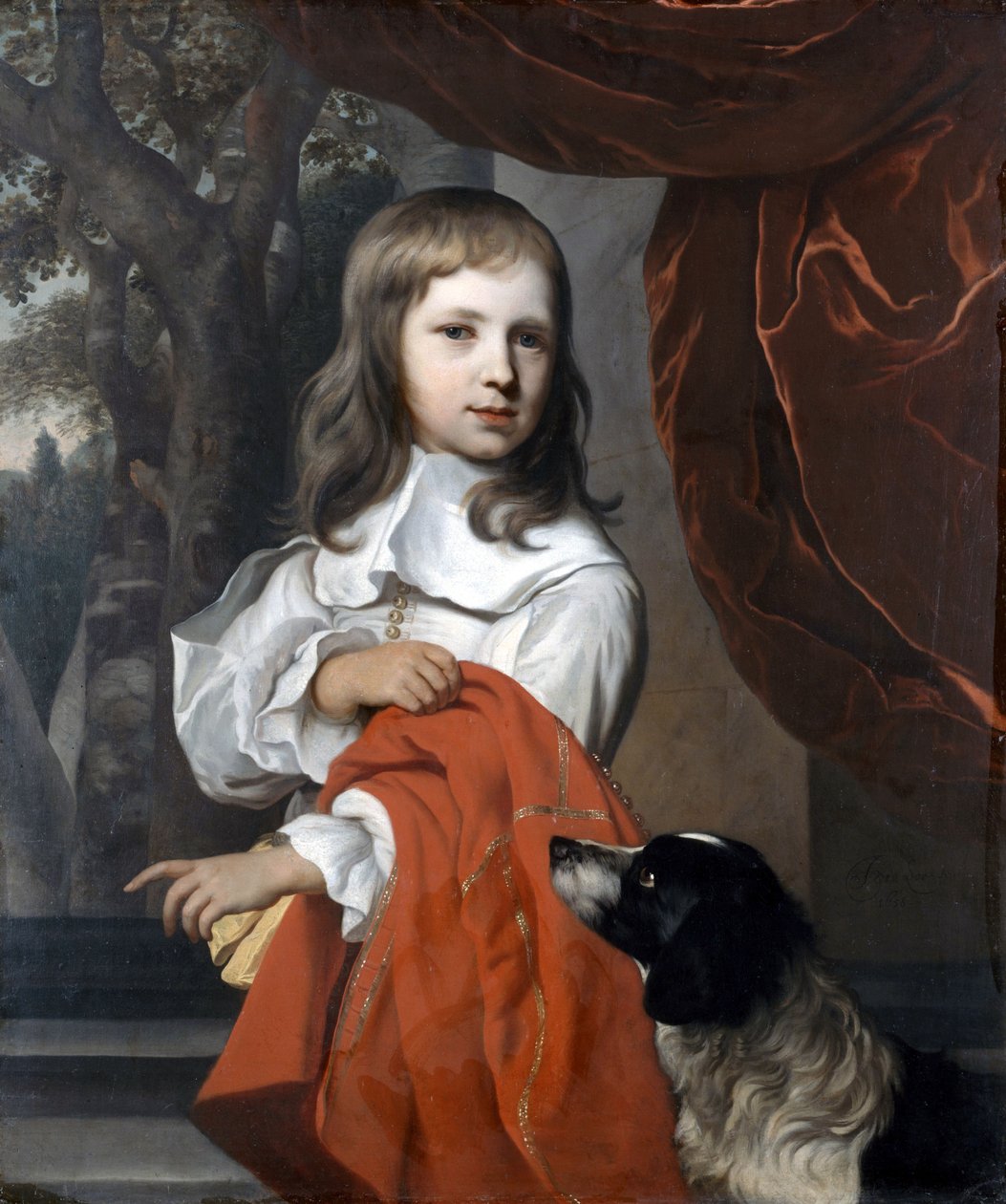 Portrét mladého chlapce se psem, 1658 od Jacob or Jacques van Loo