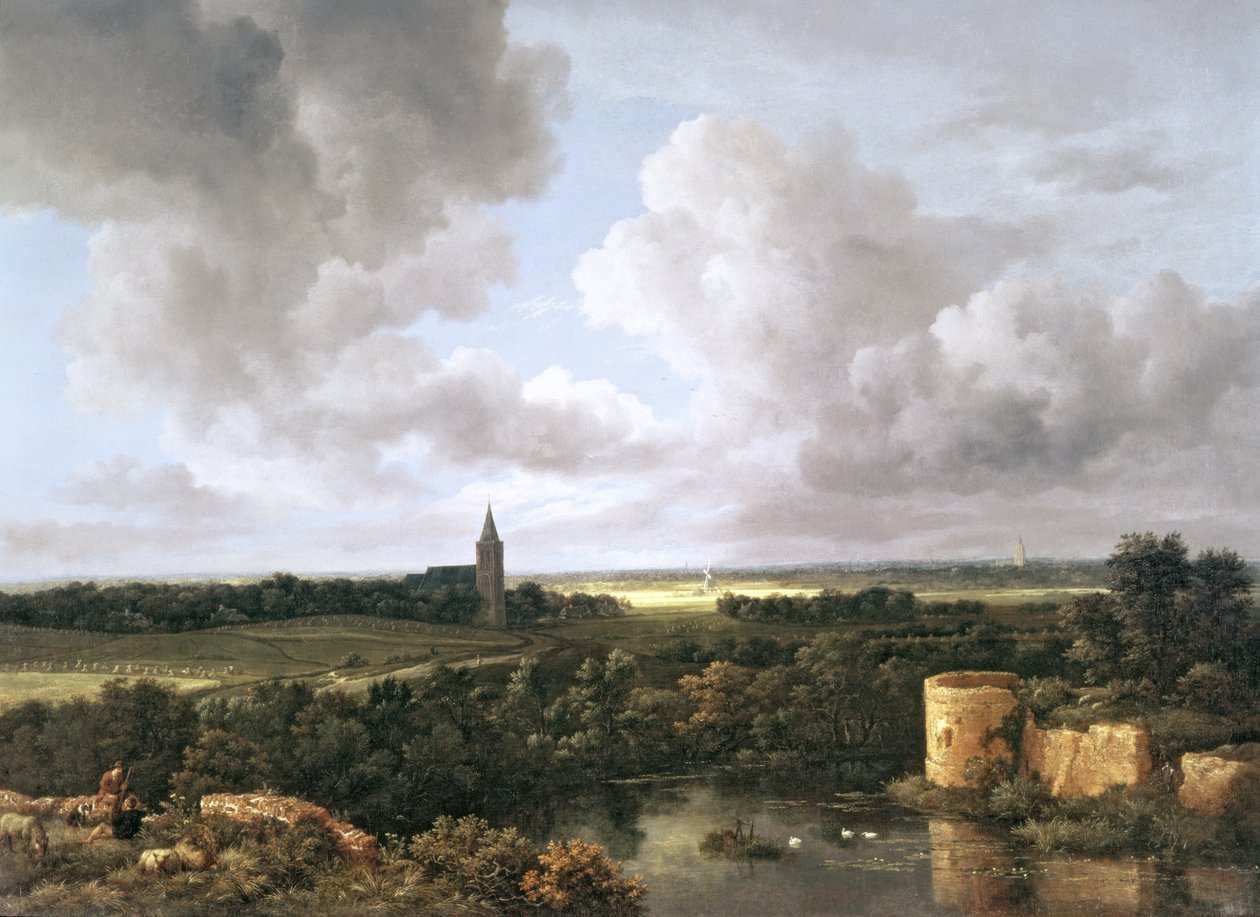 Krajina se zříceným hradem a kostelem, asi 1665-70 od Jacob van Ruisdael