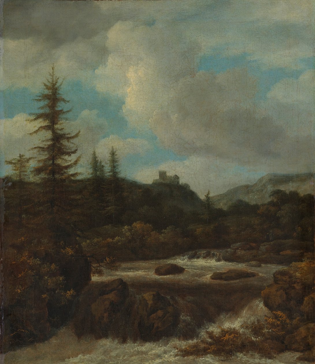 Krajina s vodopádem poblíž hradu od Jacob van Ruisdael