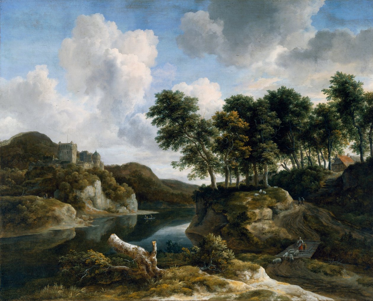 Říční krajina s hradem na vysokém útesu od Jacob van Ruisdael