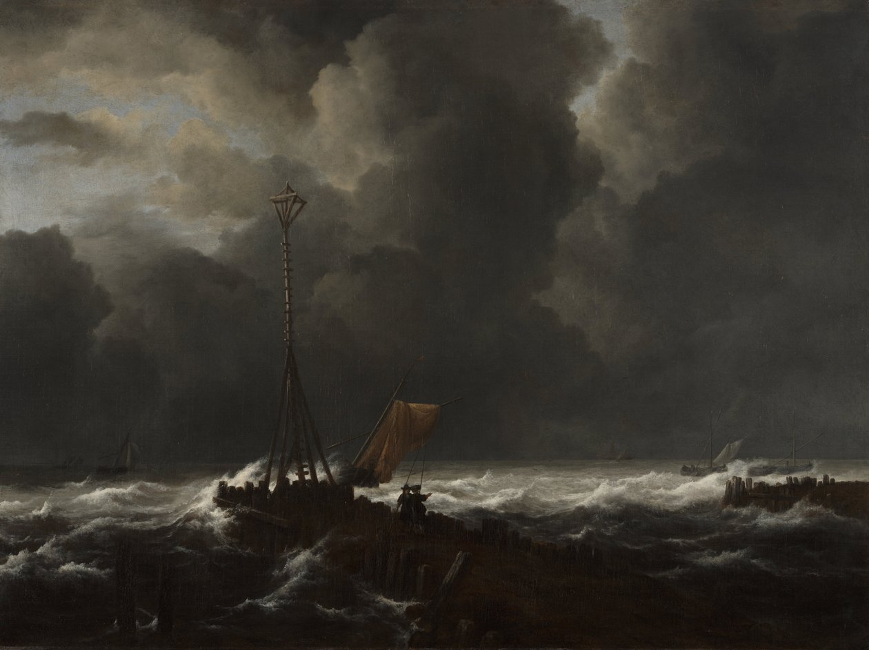 Drsné moře na molu od Jacob van Ruisdael