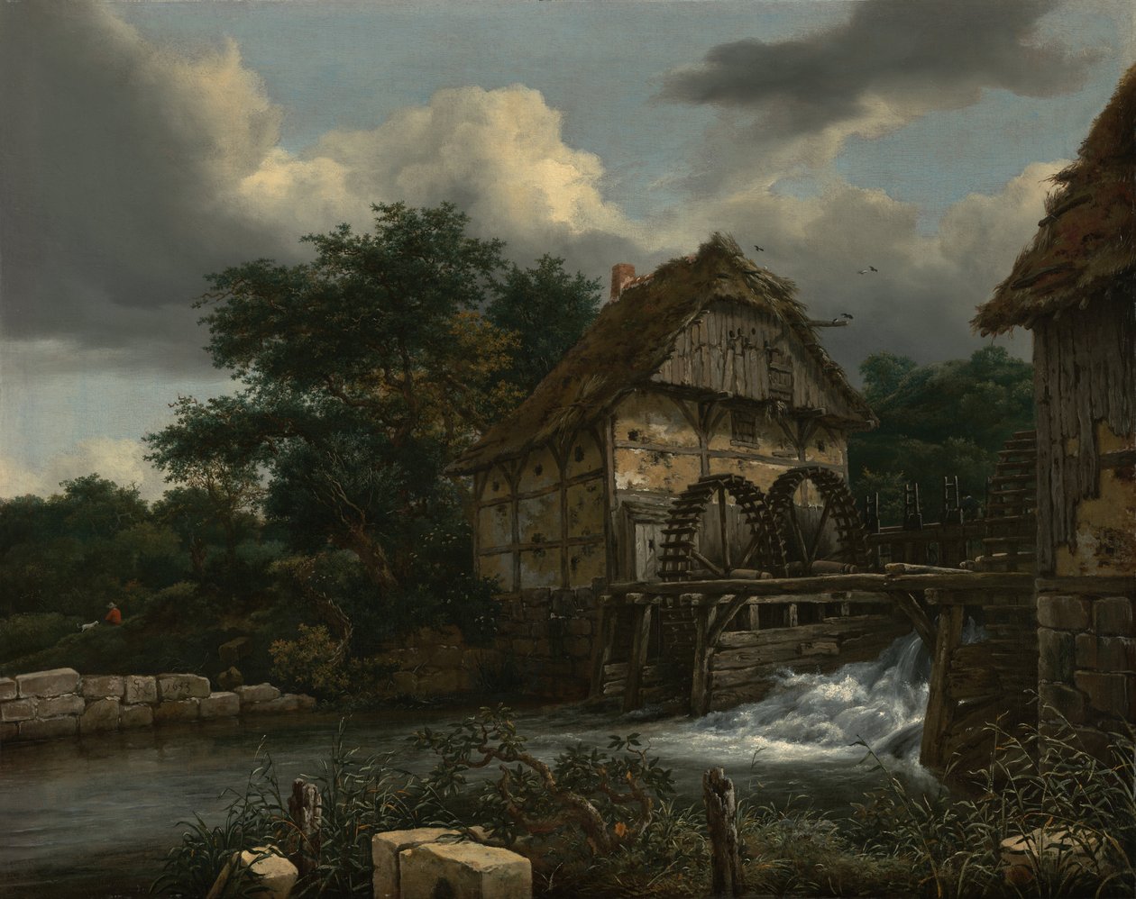 Dva vodní mlýny a otevřené stavidlo od Jacob van Ruisdael
