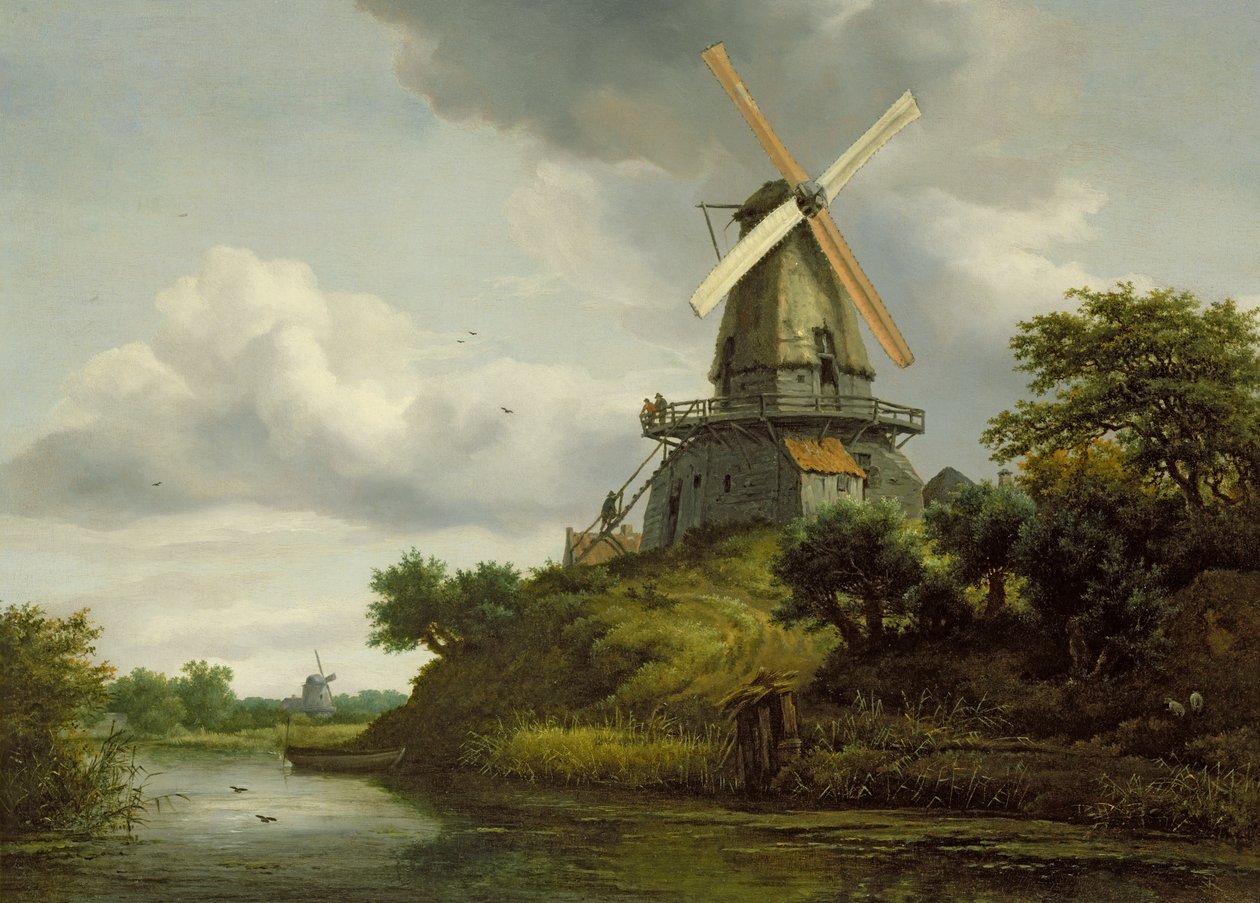 Větrný mlýn u řeky od Jacob van Ruisdael