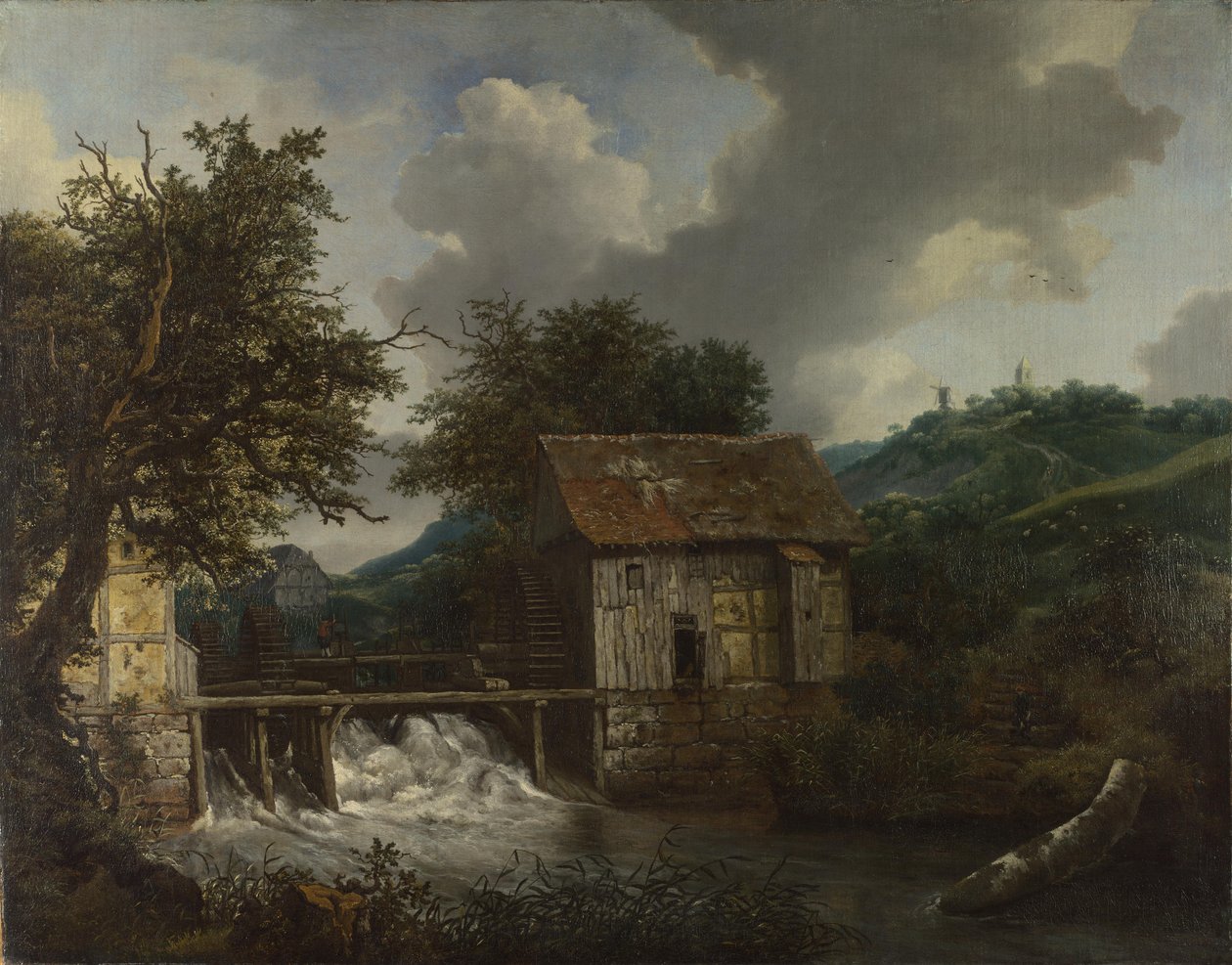 Dva vodní mlýny a otevřený jez poblíž Singravenu od Jacob van Ruisdael