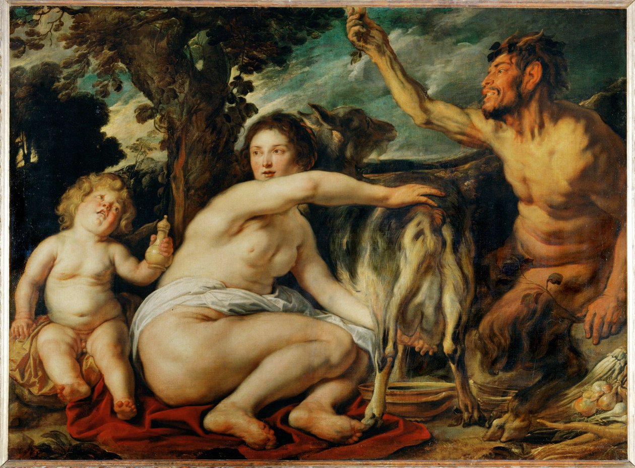 Jupiter enfant nourri par la chevre Amalthee - Dítě Jupiter, které kojila koza Amalthea ... od Jacob (studio of) Jordaens