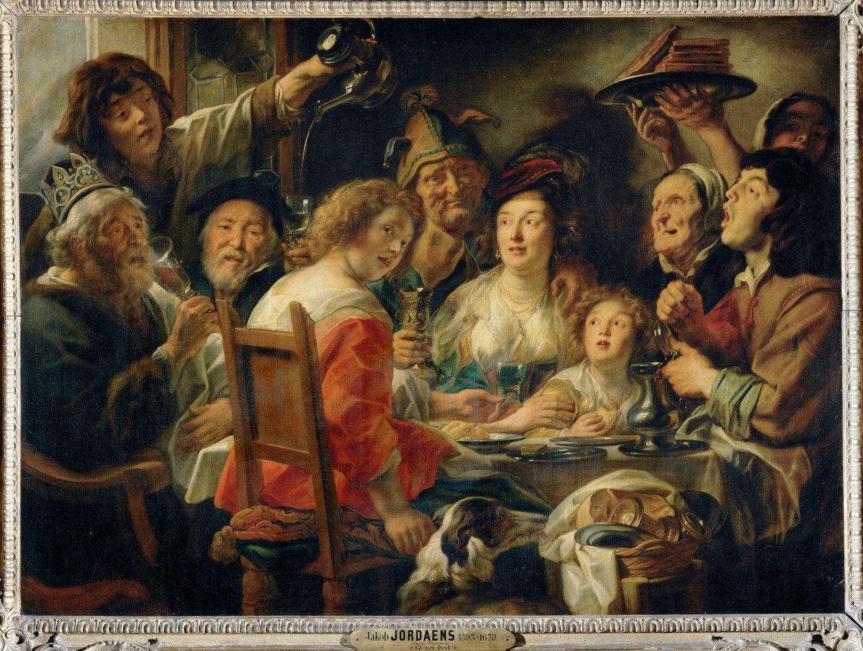 Le roi boit - Fazolový král, slavnost na svátek Tří králů... od Jacob (studio of) Jordaens