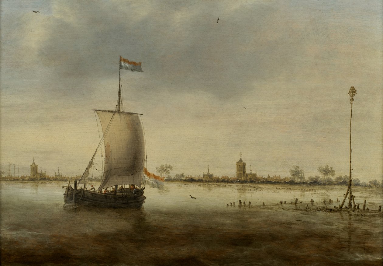 Plachetnice podél pobřeží holandského města považovaného za Schoonhoven od Jacob Adriaensz. Bellevois
