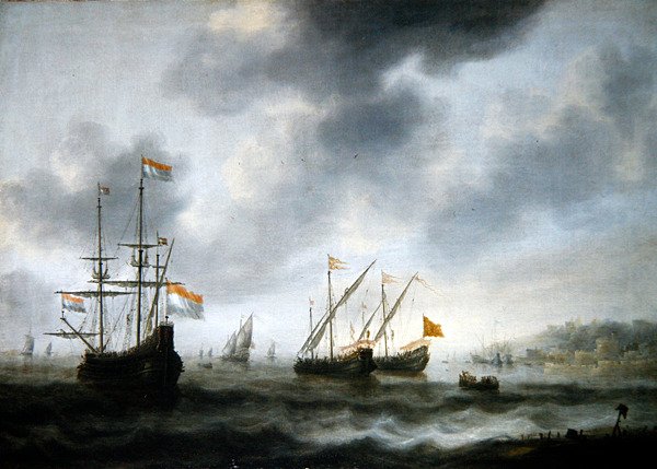 Nizozemská vlajková loď De Roode Leeuw a dvě anglické lodě (olej na plátně) od Jacob Adriaensz. Bellevois