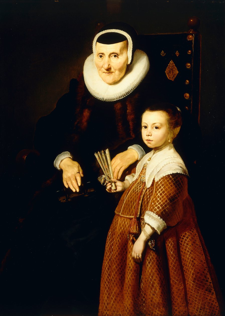 Portrét dámy, 80 let s dívkou, 6 let, tříčtvrteční délka, cca 1632-33 od Jacob Adriensz Backer