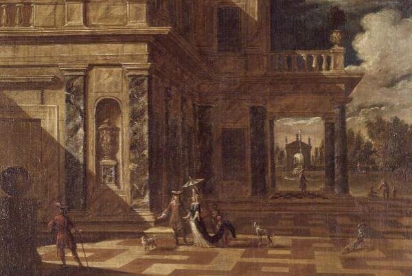 Architektonické capricci s elegantními postavami od Jacob Balthasar Peeters