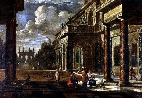 Hudebníci mimo renesanční paláce od Jacob Balthasar Peeters