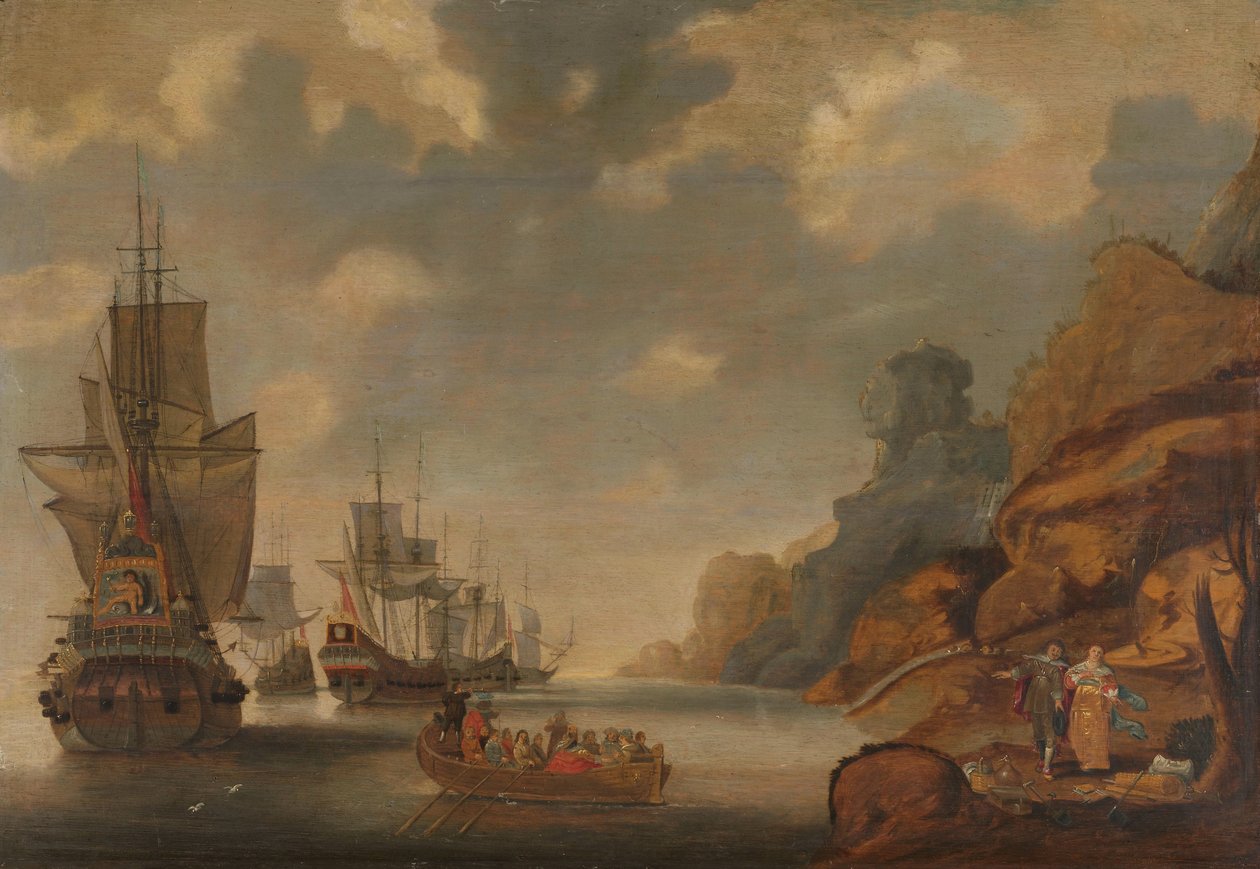 Francouzská eskadra poblíž skalnatého pobřeží od Jacob Bellevois
