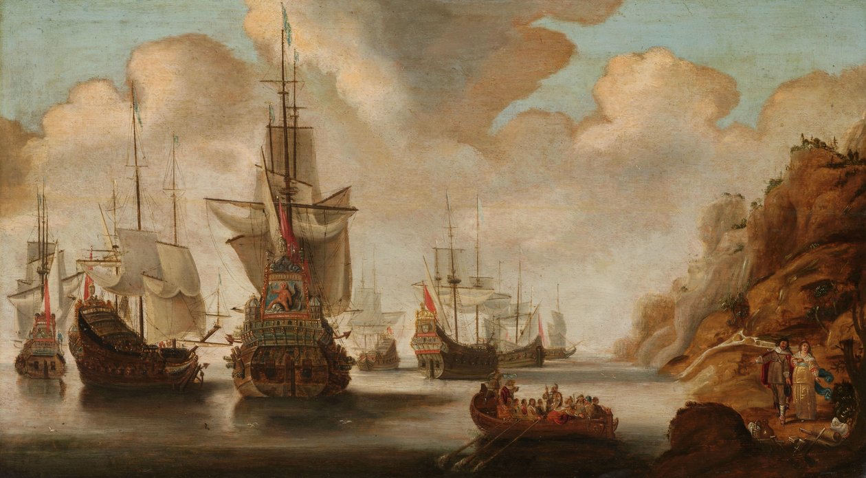 Francouzská eskadra poblíž skalnatého pobřeží od Jacob Bellevois