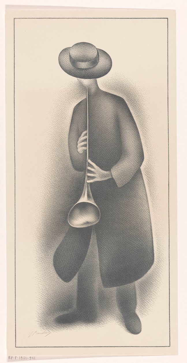 Pouliční hudebník s dechovým nástrojem od Jacob Bendien (signed by artist)