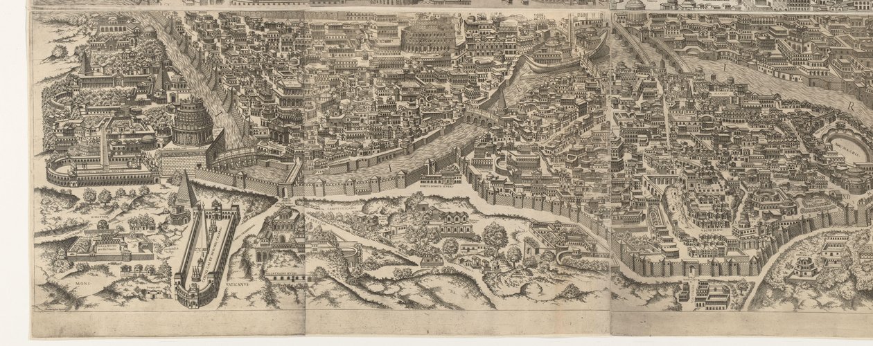 Plattegrond van Rome deset tijde van keizer Augustus (onderste blad) Velmi přesný obraz starověkého města vytvořený z antických památek Podobizna starověkého Říma ze stop zničených budov (...) od Jacob Bos