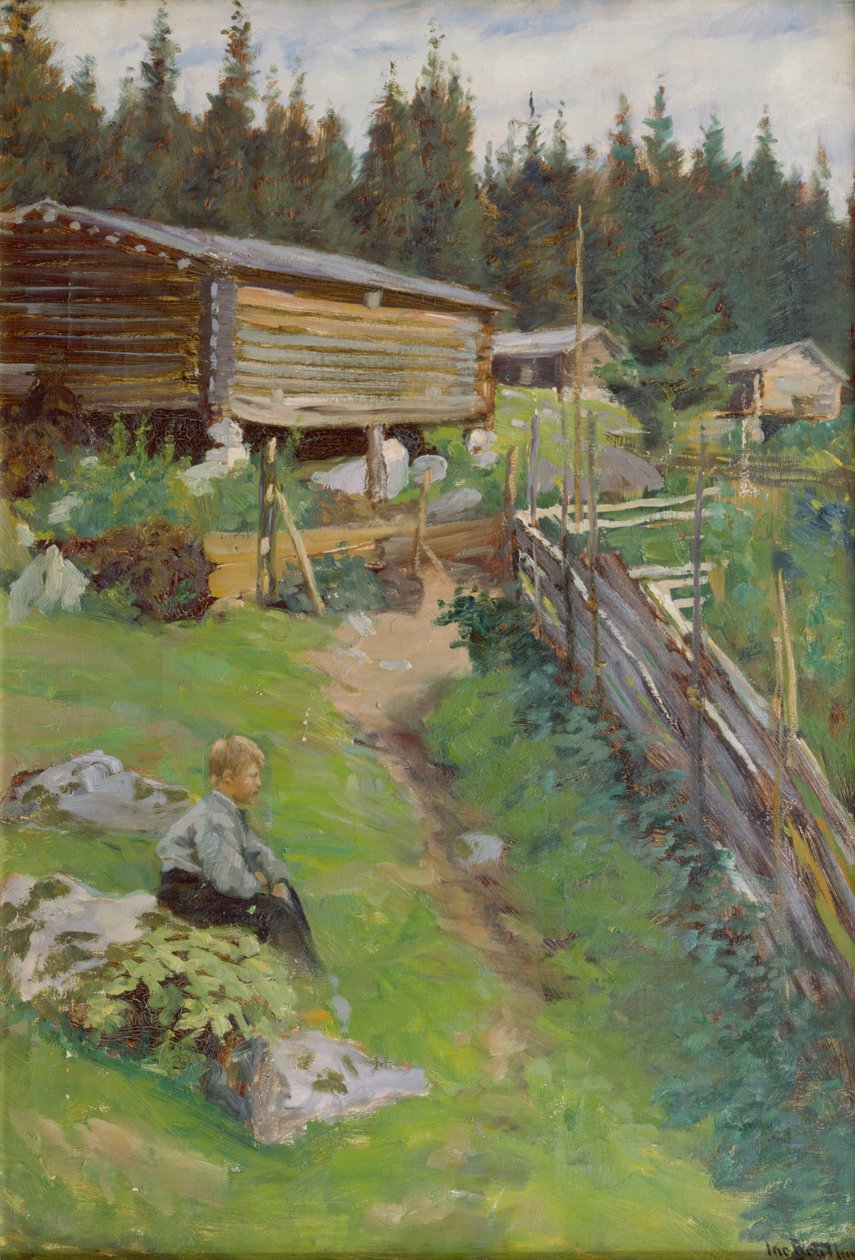 Mladý chlapec na letní pastvě (malba) od Jacob Bratland