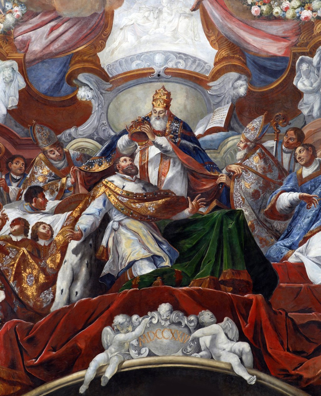 Sacre (Couronnement) de Charlemagne (742 - 814) v 800 par le Pape Leon III - Císařská korunovace Karla Velikého papežem Lvem III v 800 par Stauder, Jacob Carl (1694-1756) od Jacob Carl Stauder