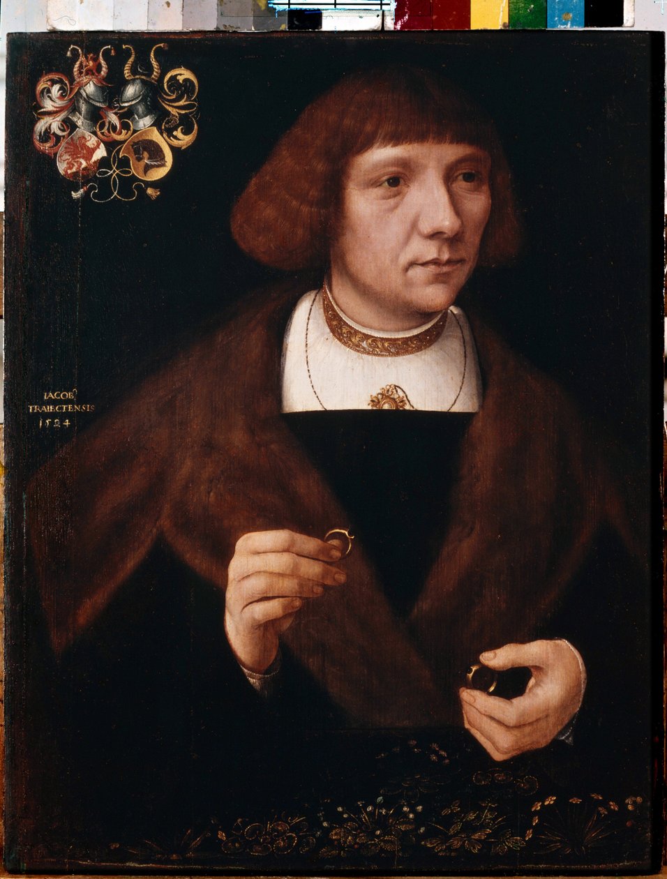 Portrét muže s prsteny. Mužský portrét s prsteny. Obraz Jacoba van Utrechta (cca 1479-po 1525) od Jacob Claesz. von Utrecht