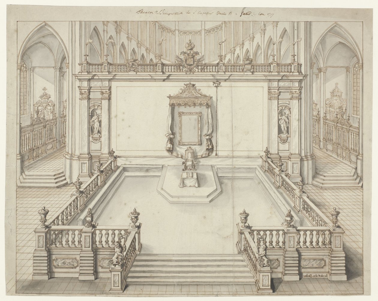 Trůnní sál v St. Bavokerk v Gentu pro investituru Karla VI., německého císaře, v roce 1717 od Jacob Colin