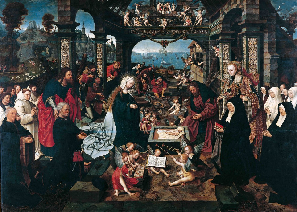 Narození Krista od Cornelisze van Oostsanena, Jacoba (Jacob Cornelisz van Amsterdam) (asi 1470-1533). olej na dřevo od Jacob Cornelisz van Oostsanen