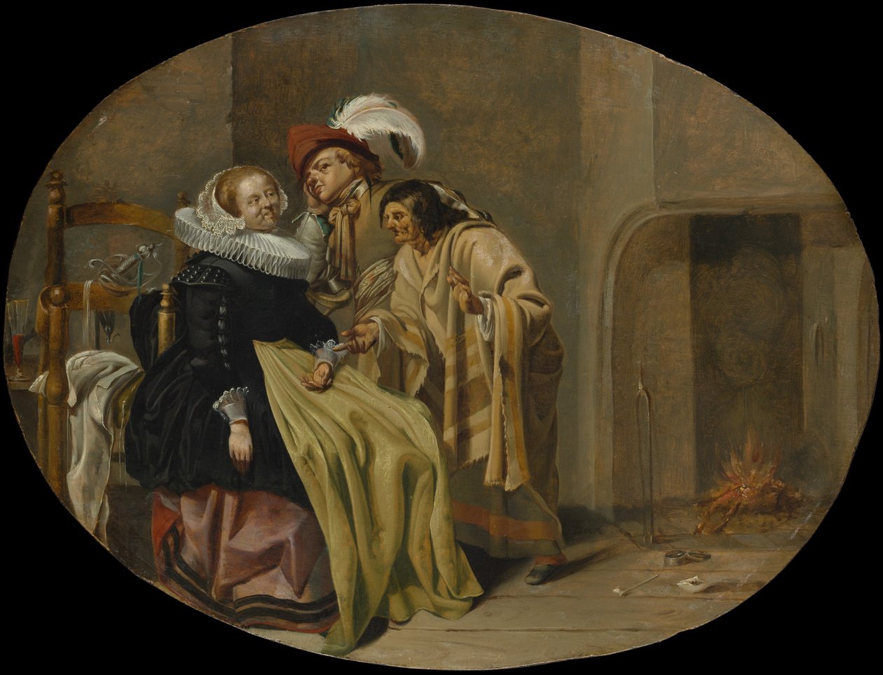 Pár v interiéru s cikánskou věštkyní, ca. 1632-33. od Jacob Duck