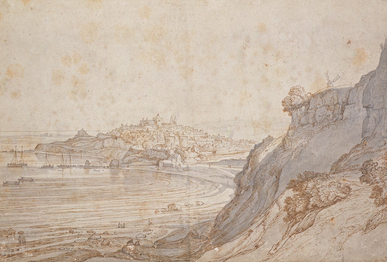 Pohled na Rye z Point Hill (hnědý inkoust a šedá barva) od Jacob Esselens