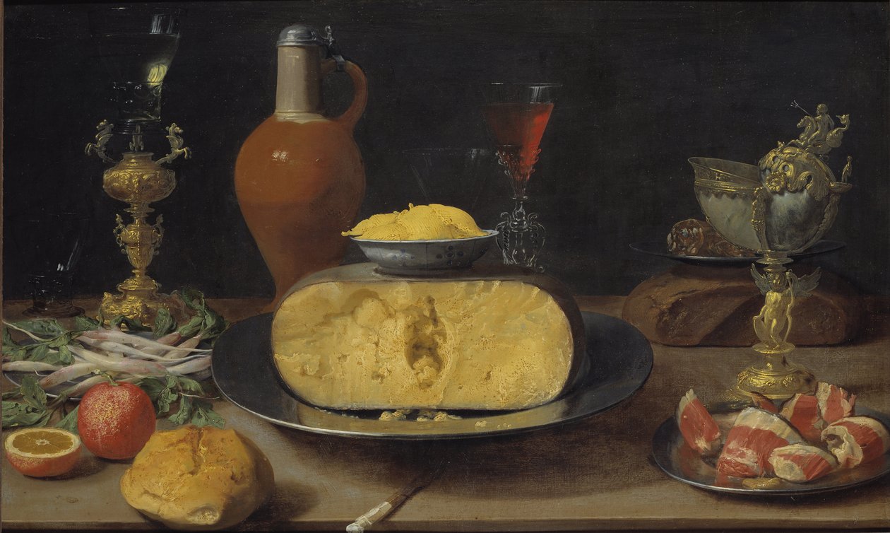 Snídaňové zátiší se sýrem a pohárem - Zátiší při snídani se sýrem a pohárem, Van Es, Jacob Foppens (asi 1596-1666). Olej na dřevě. Rozměr: 50 x 84 cm. Národní muzeum Stockholm od Jacob  Foppens van Es
