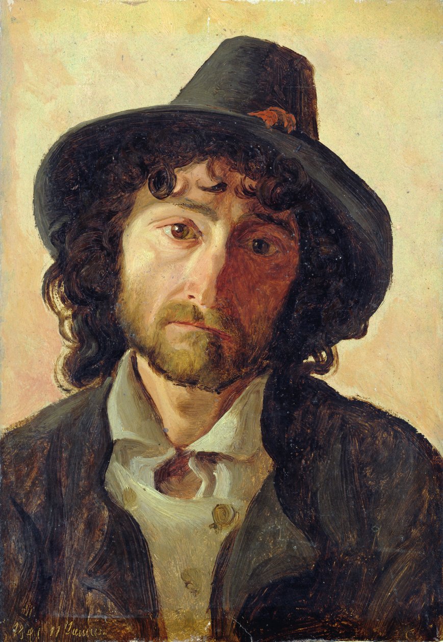 Head of a Man, 1841 (olej na papíře položený na palubě) od Jacob Gensler