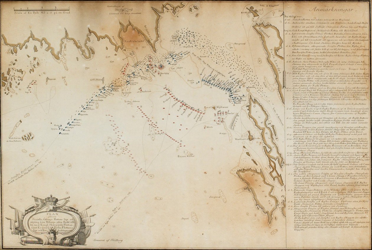 Bitva o Viborg Bay, 1790 Mapa, 1790 od Jacob Gillberg