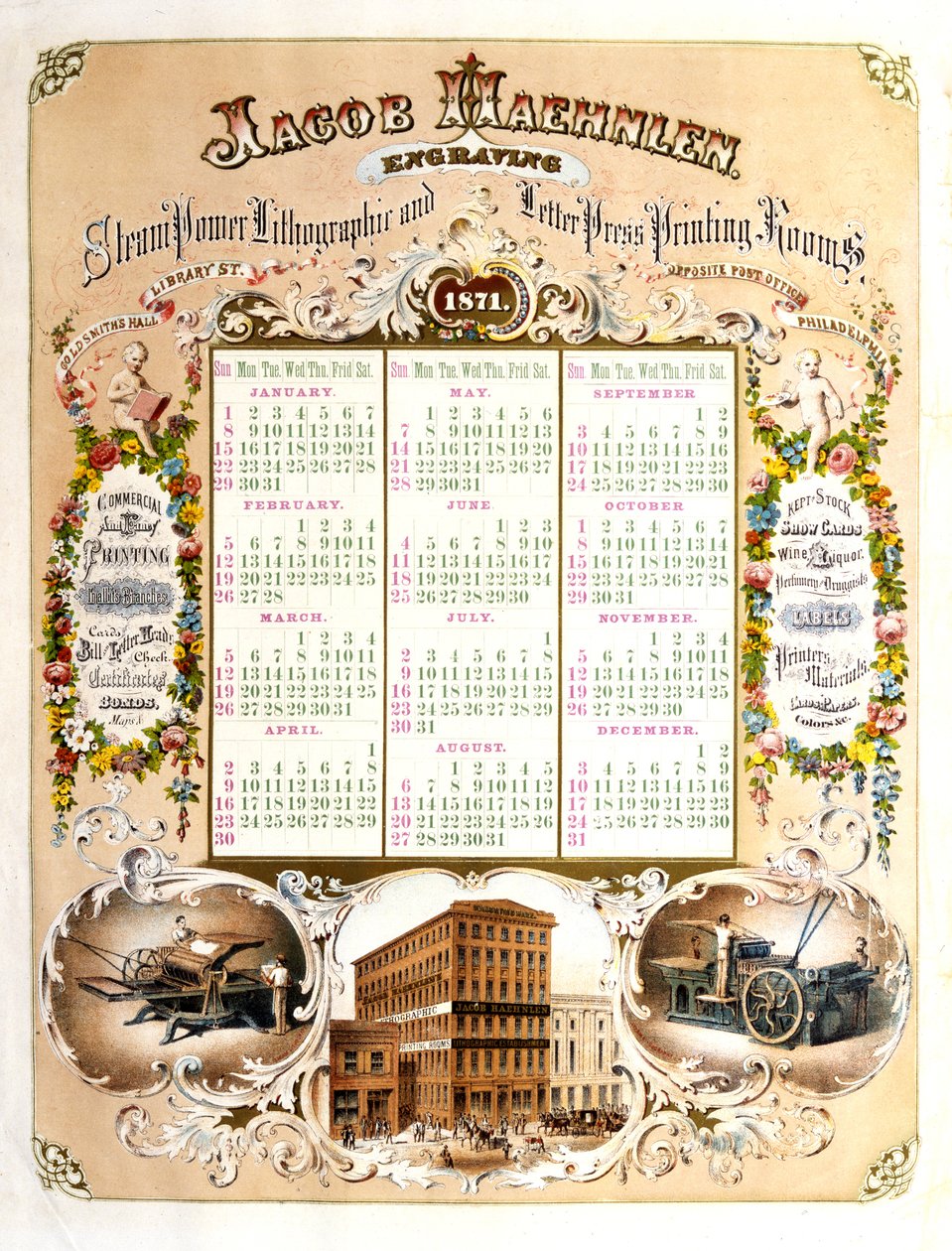 Jacob Haehlen Engravers - Kalendář na rok 1871, 1871 (litografie) od Jacob Haehnlen